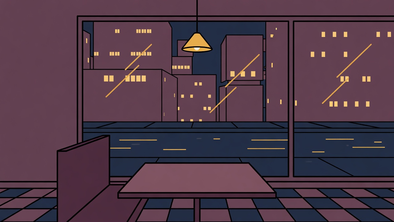 The same diner redone with thick black outlines and flat fills